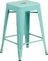 Backless Mint Green Metal 24 Inch Counter Height Stool