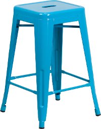 Backless Crystal Blue Metal Square Seat 24 Inch Counter Stool