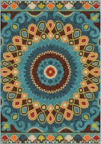 5 x 8 Medium Blue and Green Indoor-Outdoor Area Rug - Veranda