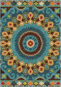 2352/5X8/VERANDA 5 x 8 Medium Blue and Green Indoor-Outdoor Area Rug - Veranda
