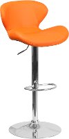 Contemporary Orange Vinyl Adjustable Bar Stool