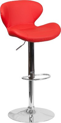 Contemporary Red Vinyl Adjustable Bar Stool