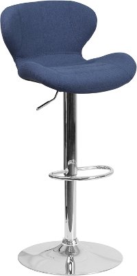 Contemporary Blue Fabric Adjustable Bar Stool