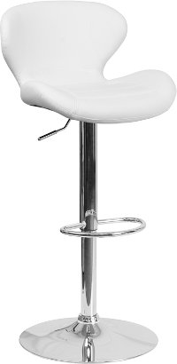 Contemporary White Vinyl Adjustable Bar Stool