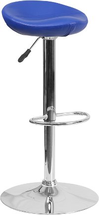 Contemporary Backless Blue Vinyl Adjustable Bar Stool