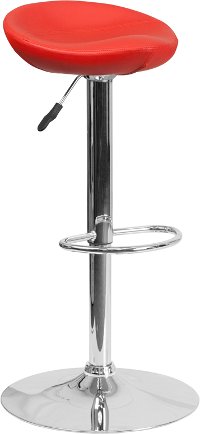 Contemporary Backless Red Vinyl Adjustable Bar Stool