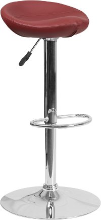 Contemporary Backless Burgundy Vinyl Adjustable Bar Stool