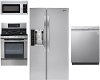 KIT LG 4 Piece Gas Kitchen Appliance Package with Side by Side Refrigerator - Stainless Steel