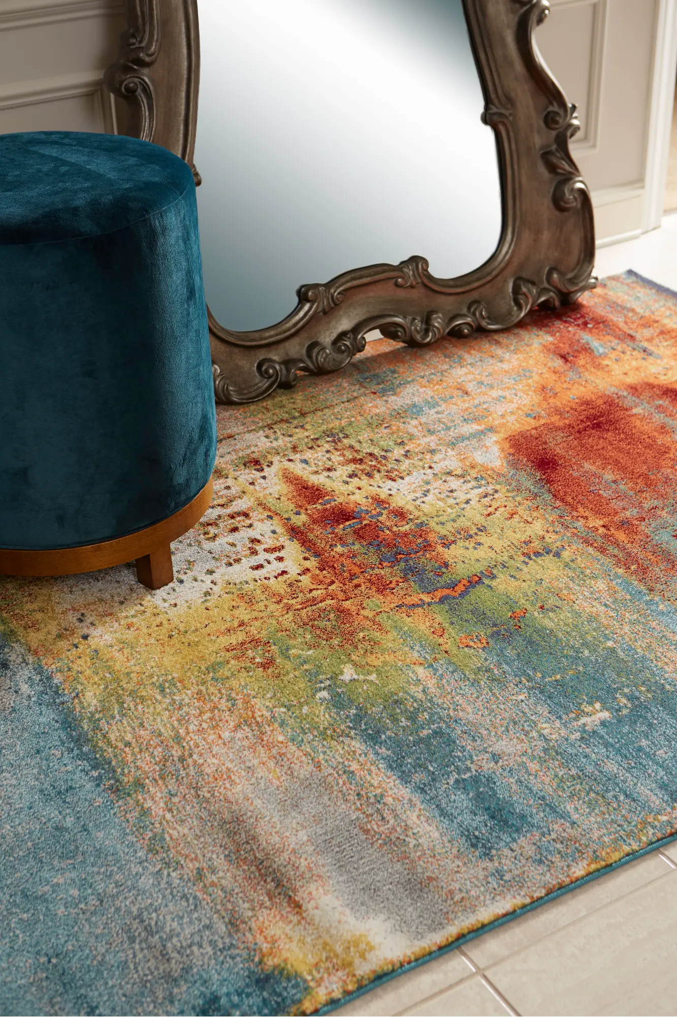 8 x 11 Large Rust, Gray, and Blue Rug - Illusions-4