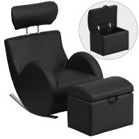 Black Vinyl Kids Lounge Rocker and Storage Ottoman