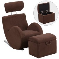 Brown Fabric Kids Lounge Rocker and Storage Ottoman