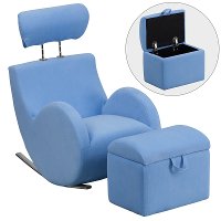 Light Blue Fabric Kids Lounge Rocker and Storage Ottoman