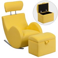 Yellow Fabric Kids Lounge Rocker and Storage Ottoman