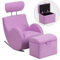 Lavendar Fabric Kids Lounge Rocker and Storage Ottoman