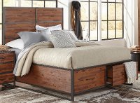 Warm Brown & Metal Modern Rustic Queen Storage Bed - Studio 16