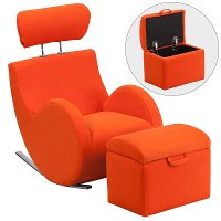 Orange Fabric Kids Lounge Rocker and Storage Ottoman