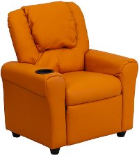 Orange Vinyl Kids Recliner with Cup Holder