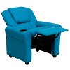 Turquoise Vinyl Kids Recliner with Cup Holder-5