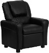 Black Leather Kids Recliner with Cup Holder