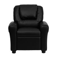 Black Leather Kids Recliner with Cup Holder-3