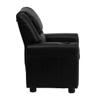 Black Leather Kids Recliner with Cup Holder-4
