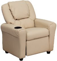 Beige Vinyl Kids Recliner with Cup Holder
