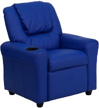 Blue Vinyl Kids Recliner with Cup Holder