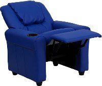 Blue Vinyl Kids Recliner with Cup Holder-5