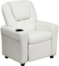 White Vinyl Kids Recliner with Cup Holder