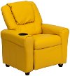 Yellow Vinyl Kids Recliner with Cup Holder