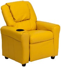 Yellow Vinyl Kids Recliner with Cup Holder