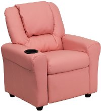 Pink Vinyl Kids Recliner with Cup Holder
