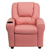 Pink Vinyl Kids Recliner with Cup Holder-4