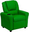 Green Vinyl Kids Recliner with Cup Holder