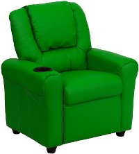 Green Vinyl Kids Recliner with Cup Holder