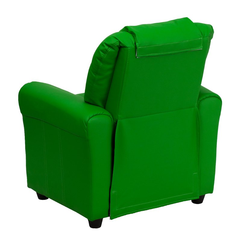 Green Vinyl Kids Recliner with Cup Holder-3