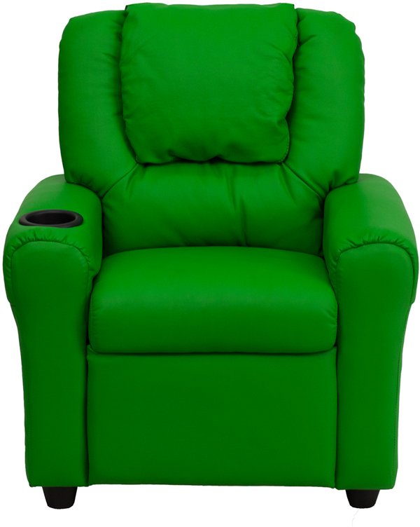 Green Vinyl Kids Recliner with Cup Holder-4