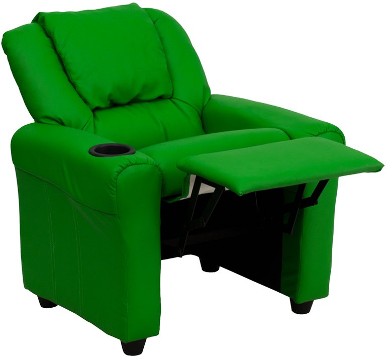 Green Vinyl Kids Recliner with Cup Holder-5