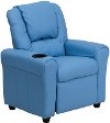 Light Blue Vinyl Kids Recliner with Cup Holder