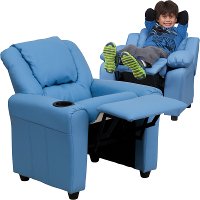 Light Blue Vinyl Kids Recliner with Cup Holder-2