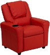 Red Vinyl Kids Recliner with Cup Holder