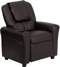 Brown Leather Kids Recliner with Cup Holder
