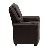 Brown Leather Kids Recliner with Cup Holder-2