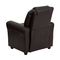 Brown Leather Kids Recliner with Cup Holder-3