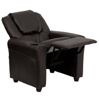 Brown Leather Kids Recliner with Cup Holder-5