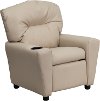 Beige Vinyl Kids Recliner with Cup Holder-1