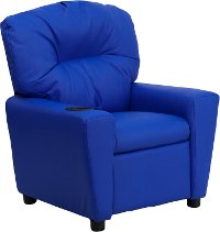 Blue Vinyl Kids Recliner with Cup Holder