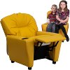 Yellow Vinyl Kids Recliner with Cup Holder-1