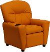 Orange Vinyl Kids Recliner with Cup Holder