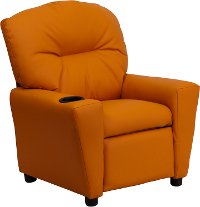 Orange Vinyl Kids Recliner with Cup Holder
